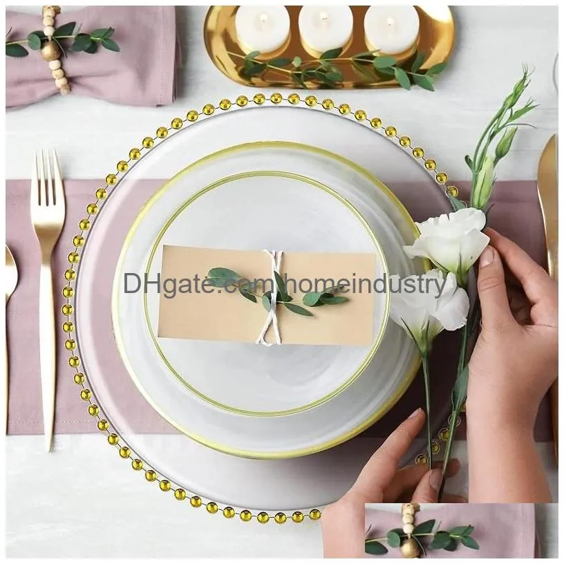 Dishes & Plates Plates 100Pcs Clear  Plate With Gold Beads Rim Acrylic Plastic Decorative Dinner Serving Wedding Xmas Drop Deli Dhayo