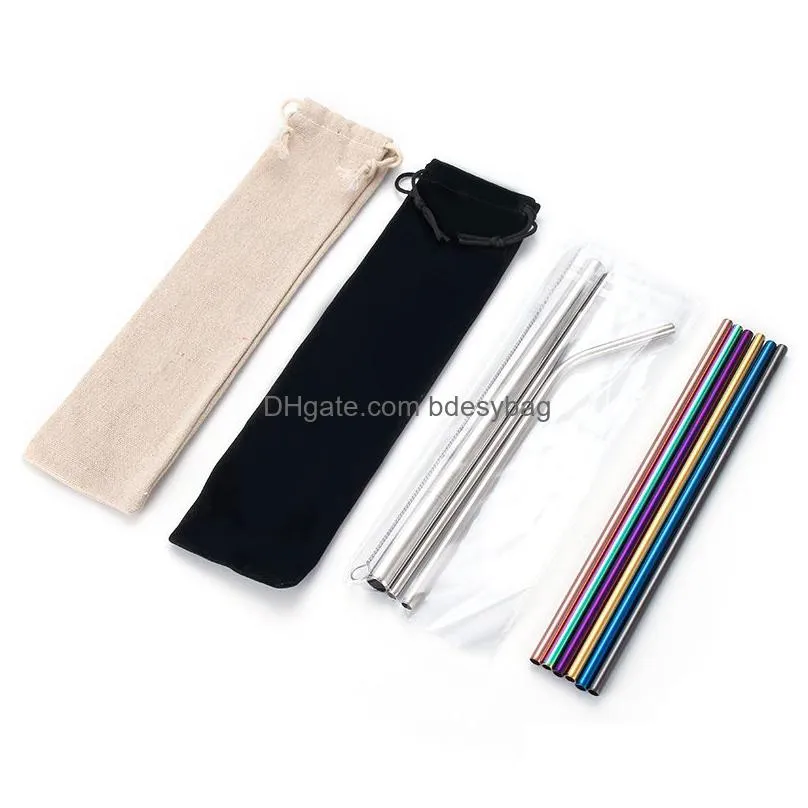 Drinking Straws Colorf Rainbow Reusable Drinking Sts Iridescent Metal With Portable Case And Cleaning Brushes For Tumbler Stainless Dr Dhzhm