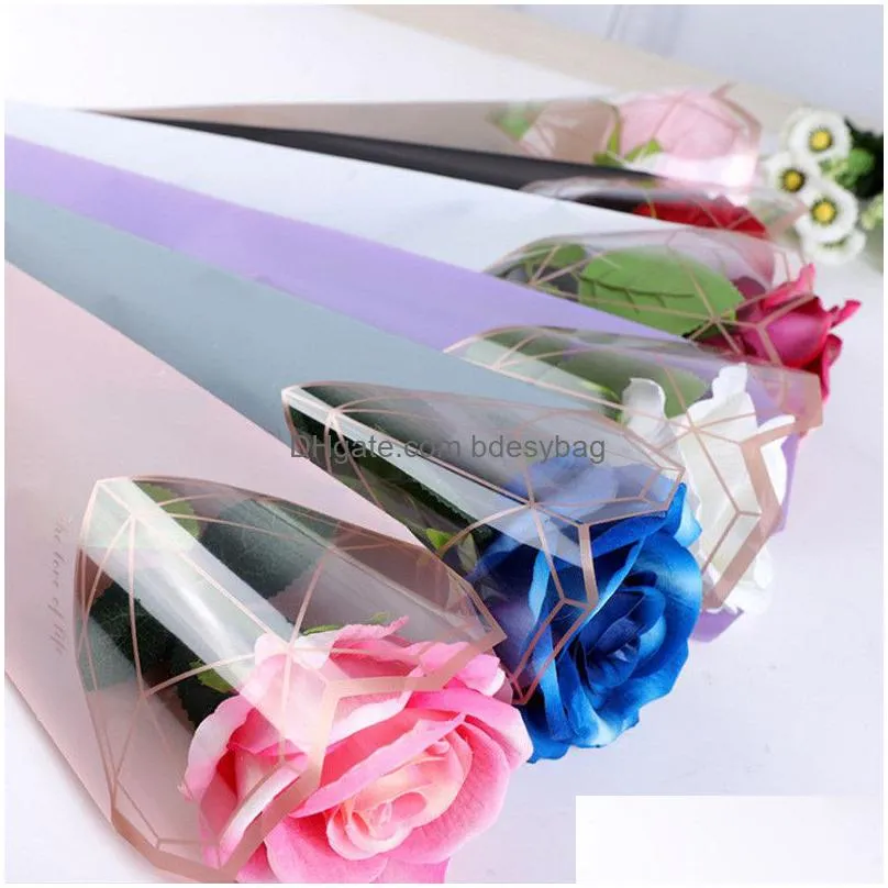 Other Festive & Party Supplies 20Pcs/Set Single Flower Wrap Bag Plastic Transparent Paper Valentine Day Rose Opp Floral Packaging Bags Dhke4