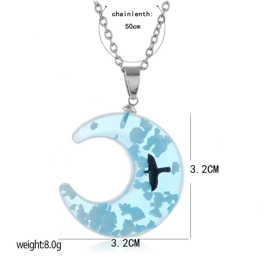 Pendant Necklaces Creative And Exquisite With Luminous Bird  Sky Pendant Necklace White Cloud Moon Resin Blue Jewelry Drop Delive Dhhmx