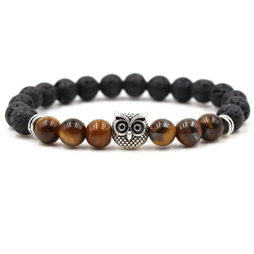 natural black lava stone beads owl charm bracelet essential oil diffuser bracelet volcanic rock beaded bracelet