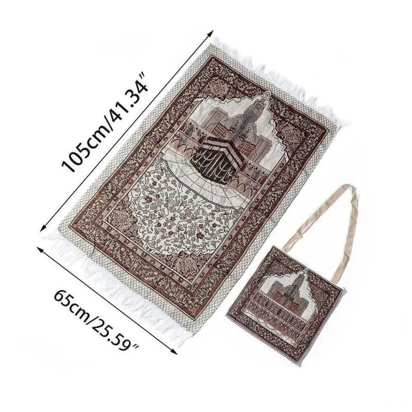 Carpet 1Set Muslim Prayer Rug Portable Polyester Braided Print Mat Travel Home Waterproof Blanket With Carrying Bag 65X105Cm 210831 Dr Dh2Fb