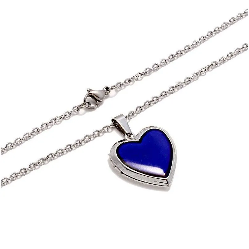 Pendant Necklaces Romantic Po Frame Necklace Mood Love Heart Crystal Pendant Chain Temperature Change Color Emotion Feeling Necklaces Dhkl7