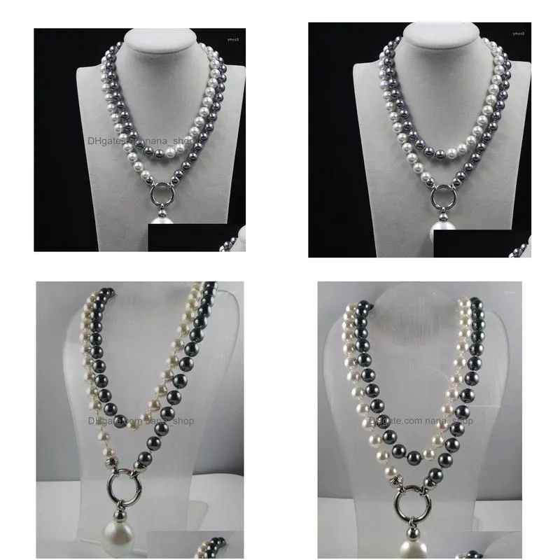 Pendant Necklaces Beautif Wedding Grey Black 10Mm South Sea Shell Pearl Necklace Long 35Inch Drop Delivery Dha3K