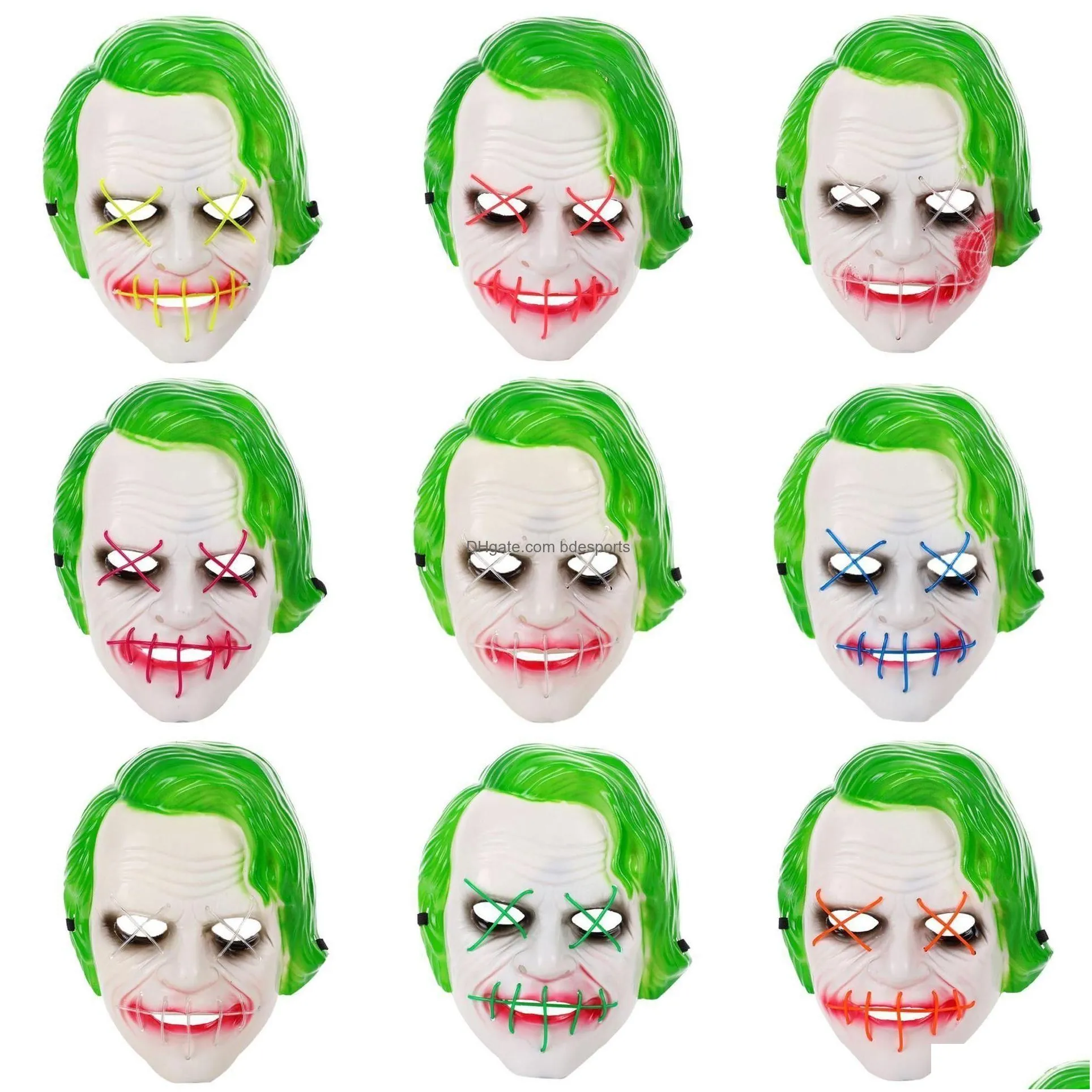 Party Masks Halloween Led Cold Light Party Mask Green Hair Clown Bar Glowing Fy9557 Wholesale Drop Delivery Home Garden Festive Party Dhak8