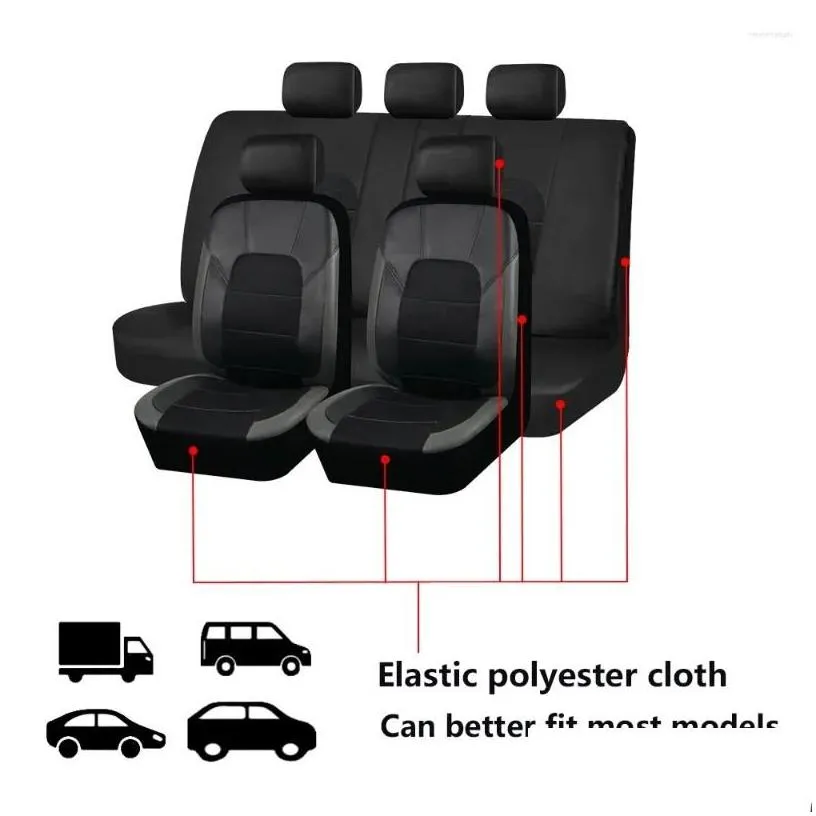 Car Seat Covers Car Seat Ers Ers Leather With Breathable Mesh Fabric Cushion Fit For Most Suv Truck Accessories Interior Drop Delivery Dhj4G