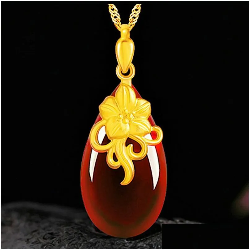 Pendant Necklaces Gold Necklaces Luxury Ruby Pigeon Blood Red Necklace For Women Wedding Jewelry Water Drop Pear Shaped Pendant Drop D Dhg7X