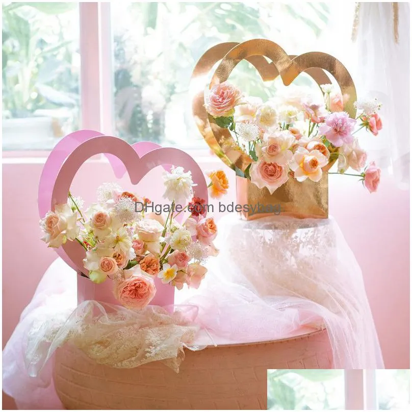 Other Festive & Party Supplies Florist Flower Package Basket Hand Held Heart Shaped Paper Box Wedding Valentine Day Birthday Drop Deli Dhmrq