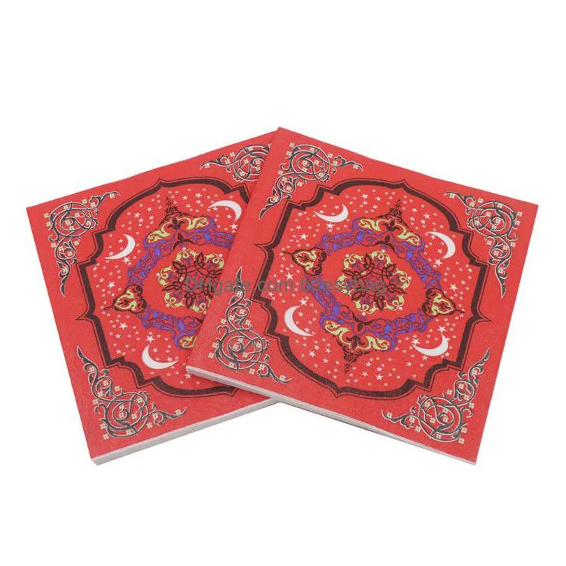 Other Festive & Party Supplies Ramadan Party Disposable Tissue Square 20Pcs/Lot Muslim Islamic Celebration Event Colorf Paper Napkin E Dhcbn