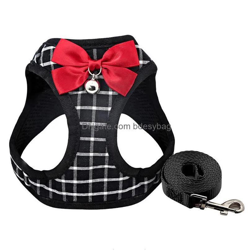Dog Collars & Leashes Anchor Cat Harness And Leash Set Adjustable Chest Strap Vest With Bell Ribbon Bow Walking Lead For Kitten Puppy Dhfwh