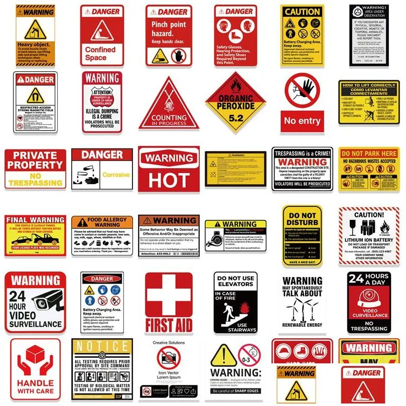75pcs warning sign style stickers waterproof vinyl stickers for laptop water bottle car decals tz-az056
