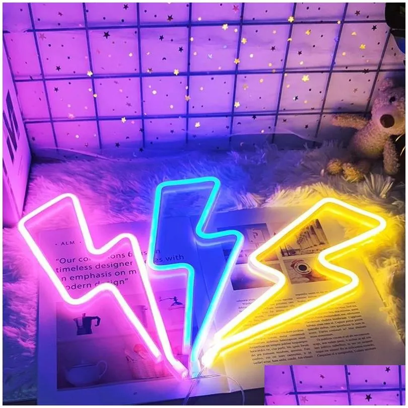 Other Event & Party Supplies Led Home Neon Lightning Shaped Sign Fmination Light Usb Decorative Wall Decor For Kids Baby Room Wedding Dhfou