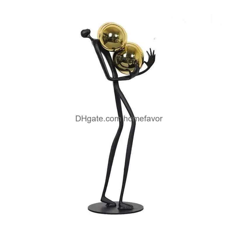 modern abstract character holding golden globes resin sculpture artwork model room figurines crafts home room furnishing decor 231225