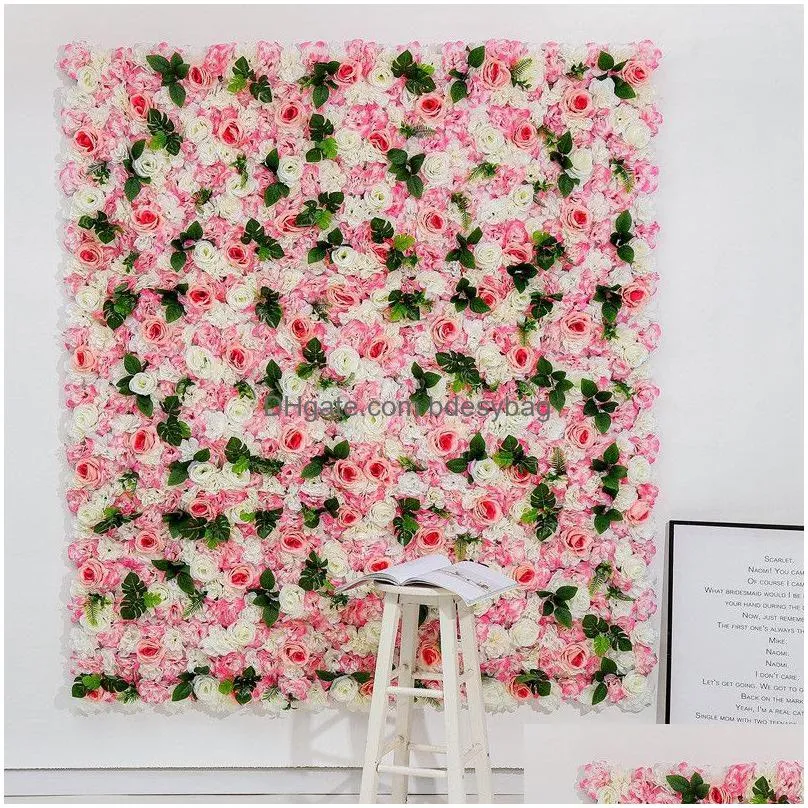 Decorative Flowers & Wreaths Artificial Rose Flower Row Festival Wedding Birthday Pography Wall Background Decoration Art Floral 40X60 Dhpkw