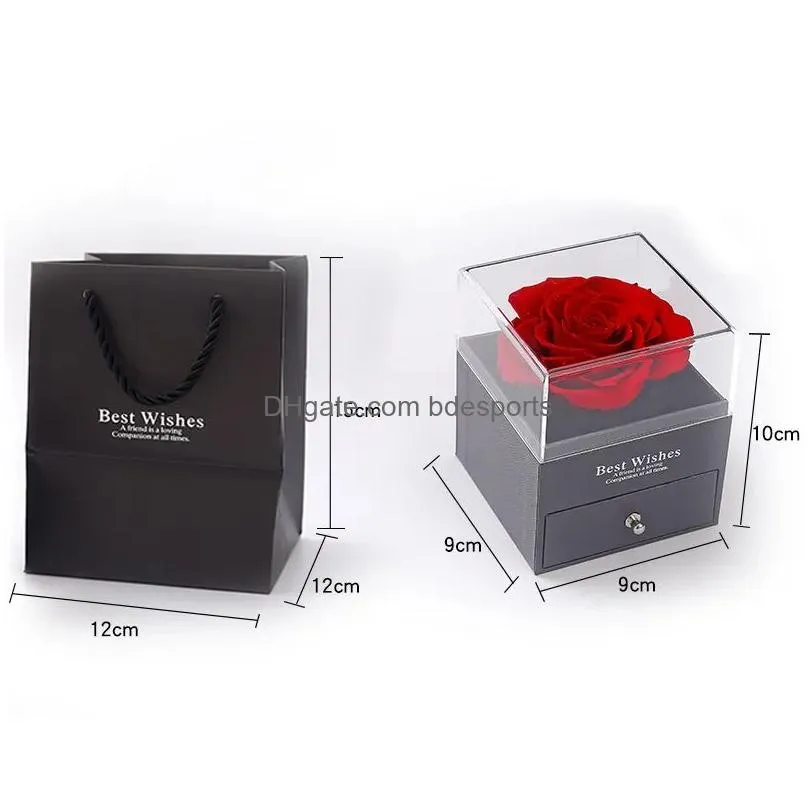 Gift Wrap Eternal Rose Flower Jewelry Boxes Gift Wrap Necklace Ring Preserved Flowers Birthday Box For Valentines Day Mothers Ee Drop Dhtsh