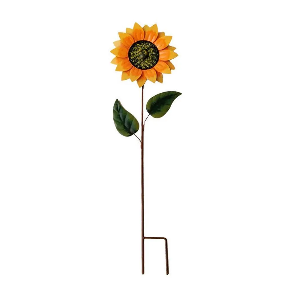 Garden Decorations Wrought Iron Windmill Courtyard Outdoor Rotating Stake Sunflower Wind Spinner Yard Statue Garden Decor Ornaments Dr Dhylq