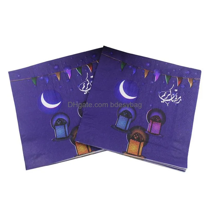 Other Festive & Party Supplies Ramadan Party Disposable Tissue Square 20Pcs/Lot Muslim Islamic Celebration Event Colorf Paper Napkin E Dhcbn