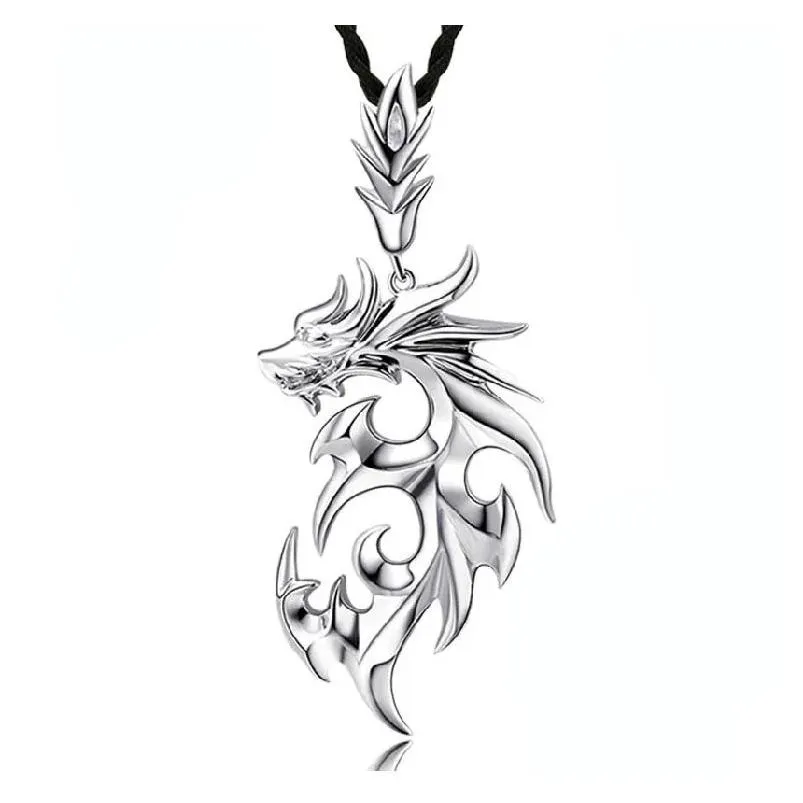 Pendant Necklaces Pretty Necklaces Pendants White Gold Plated Stainless Steel Dragon Pendant Men Necklace With Leather Drop Delivery J Dhpym