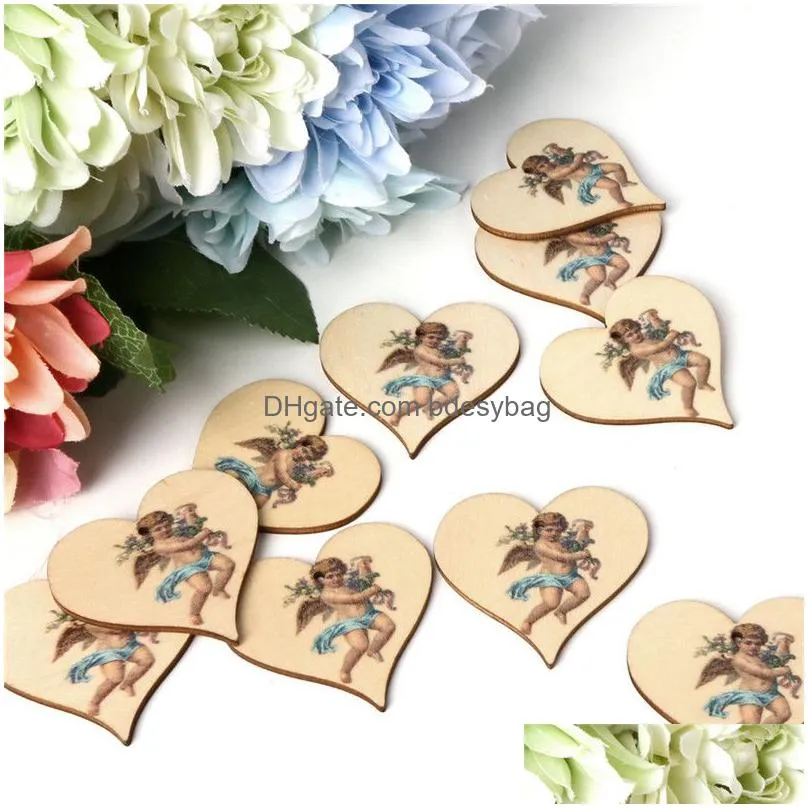 Other Festive & Party Supplies Wooden Party Hanging Pendant Vintage Rose Flower Angel Colored Printed Festival Tree Ornament 10Pcs/Lot Dhler