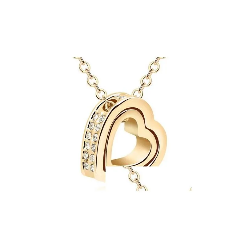 Pendant Necklaces Necklace Pendants Fashion Womens Heart Crystal Charm Pendant Chain Sier Plated Jewelry Chains Necklaces Drop Deliver Dhhad