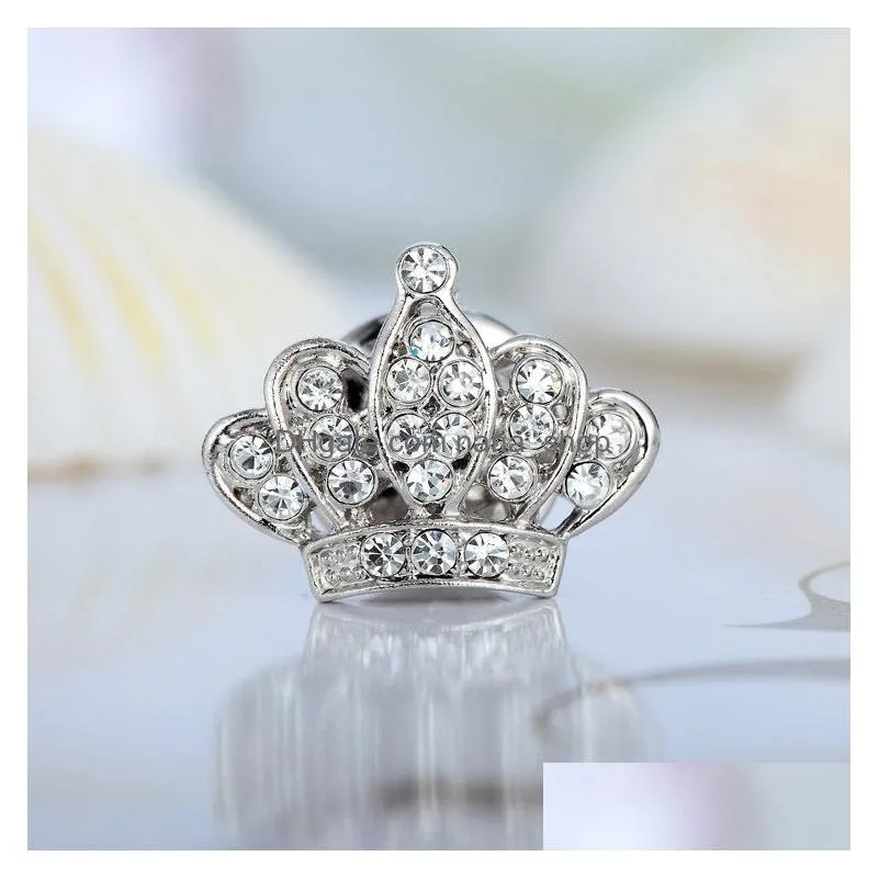 Pins, Brooches Wholesale- Fashion Womens Gold Sier 2 Colors Austrian Crystal Crown Brooch Pin Gift Jewelry Accessories For Femme 1 Dr Dhb7Y