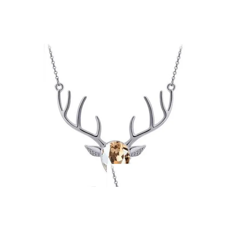 Pendant Necklaces Rhinestone Crystal Necklace Christmas Deer Pendants Necklaces Boho Antler Horn Animal Drop Delivery Jewelry Necklace Dhkqp