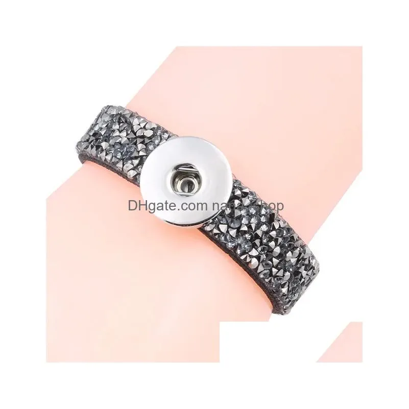 Charm Bracelets Wholesale- 5 Colors New Uni Mticolor Rhinestone Leather Bracelet Valentines Day Gift 18/20Mm Snap Button Jewelry Ze18 Dhybz