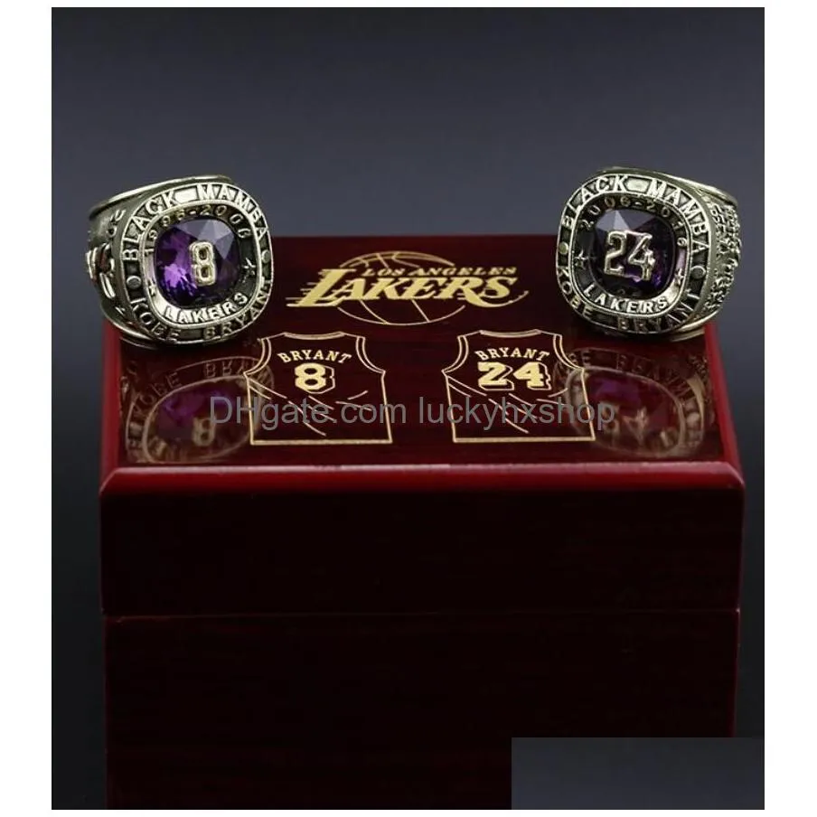 2pcs 8 24 bryant basketball team champions championship ring with wooden box sport souvenir men fan gift 2023 wholesale