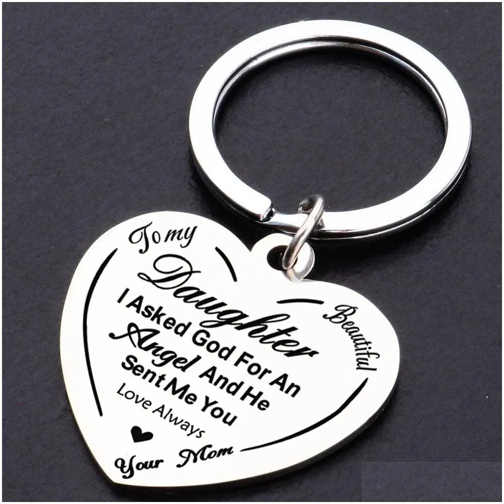 Pendant Necklaces To My Daughter Stainless Steel Heart Keychain Lettering Dad Mom Gift Drop Delivery Jewelry Necklaces Pendants Dh4Hf