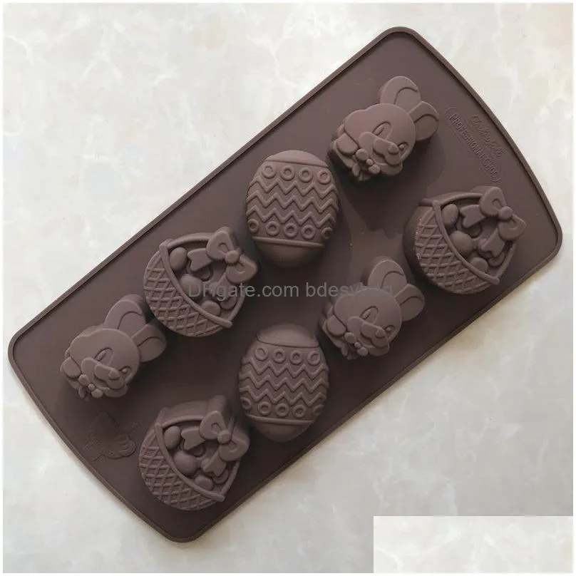 Baking Moulds Easter Sile Fondant Molds 8 Grid 3D Diy Bunny Egg Shapes Chocolate Jelly And Candy Mold Drop Delivery Home Garden Kitche Dhjbd