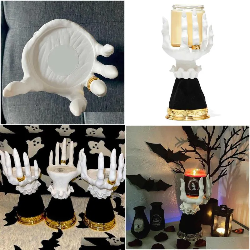 Party Decoration Halloween Home Decor Candle Holder Stick Resin Tools Horror Witch Hand Single Wick Eve Drop Delivery Home Garden Fest Dh9Ee