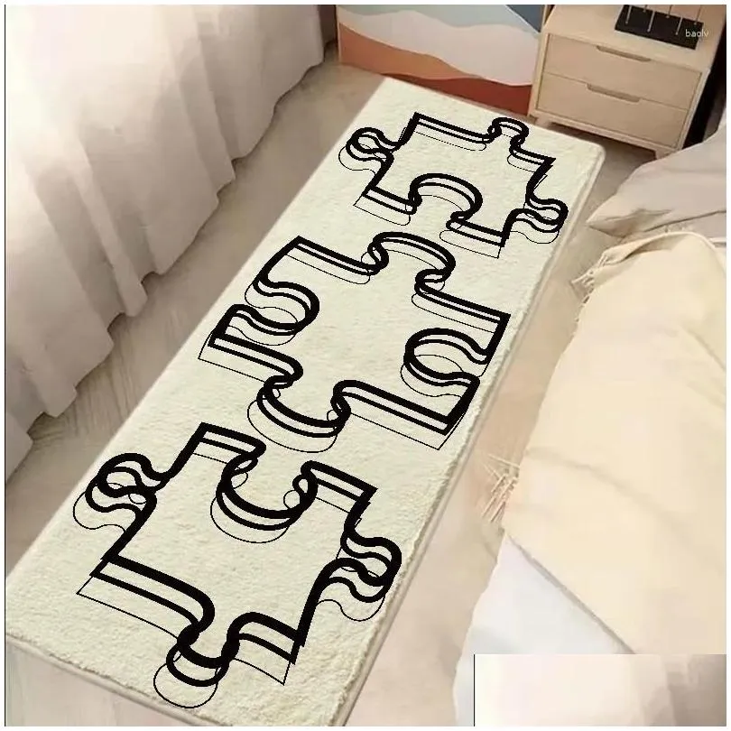 carpets nordic ins style bedroom bedside area rugs simple white black geometric printed carpet kitchen bath non-slip absorbent door
