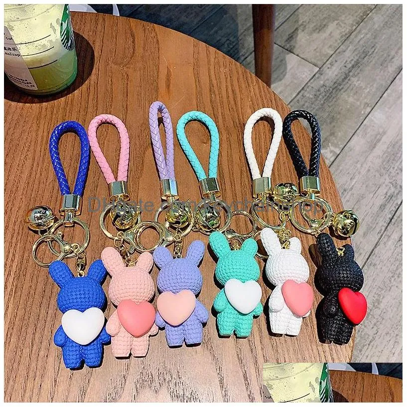 Keychains & Lanyards Keychains Lanyards Fashion Style Ins Trend Keychain Knitted Heart Rabbit Pendant Car Bag Decoration Jewelry Acce Dhpb1