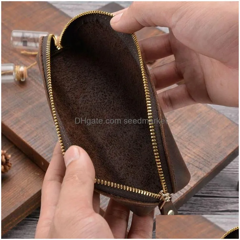 wholesale pencil bags crazy horse leather bag vintage retro zipper fountain pen makeup pouch