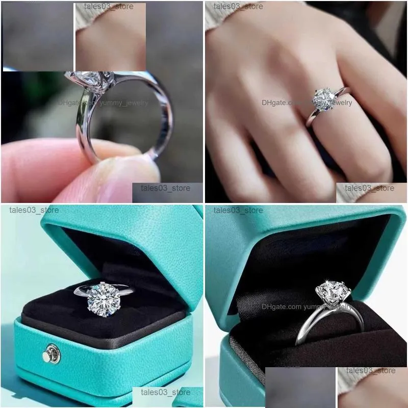 Wedding Rings 5 Carat Moissanite Round Classic Six Prong S925 Sterling Sier Ring Woman Engagement Q231024 Drop Delivery Dhqhx