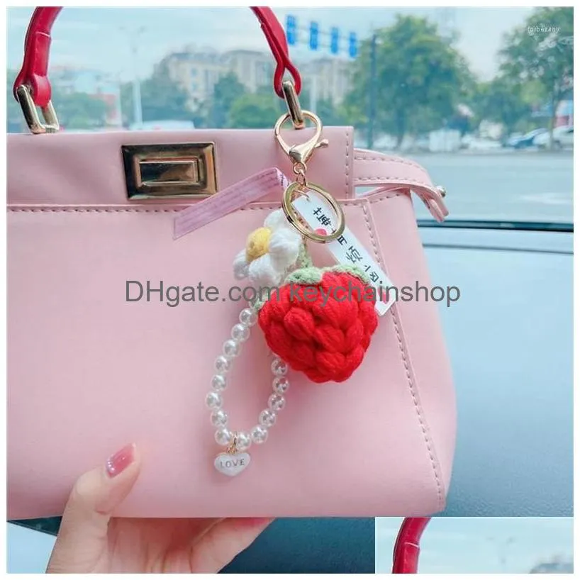 Keychains & Lanyards Keychains Lanyards Creative Braided Stberry Peach Persimmon Flowers Pendant Women Bag Accessory Drop Delivery Fa Dhujy