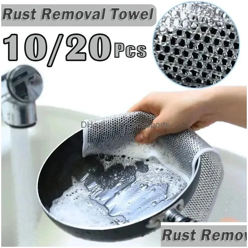 Cleaning Brushes New Rust Removal Cleaning Cloth Kitchen Magic Dishwashing Towel Metal Steel Wire Rag Microwave Stove Clean Tools Dish Dhpdy