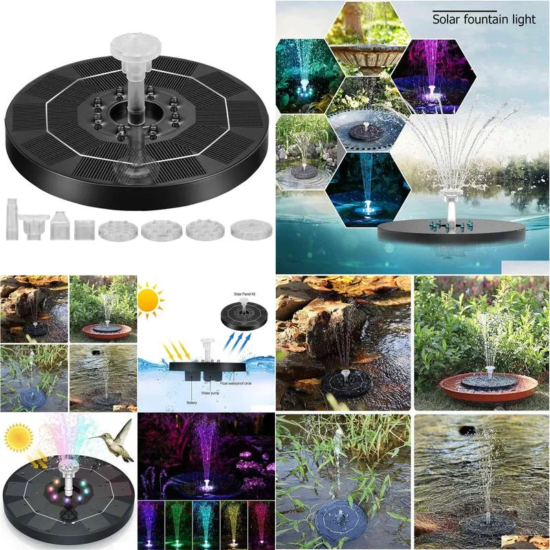 Garden Decorations Floating Solar Fountain Pump 6 Water Styles Panel Powered Led Lights Bird Bath Garden Pool Pond Lawn Decoration Dro Dhzvt