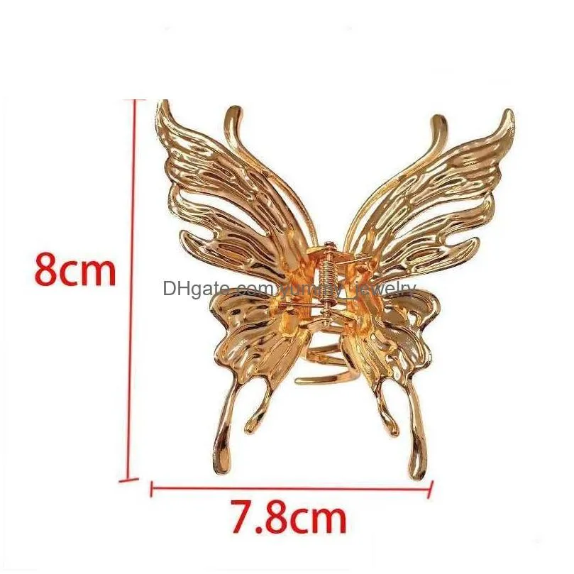 Headwear & Hair Accessories Headwear Hair Accessories 2022 Hollow Butterfly Metal Claws For Women Back Head Clip Cool Delicate Claw Si Dh8U4