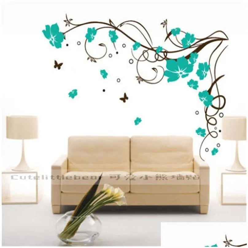 Wall Stickers Large Butterfly Vine Flower Vinyl Removable Wall Stickers Tree Art Decals Mural For Living Room Bedroom Home Decor Tx-10 Dhdrj