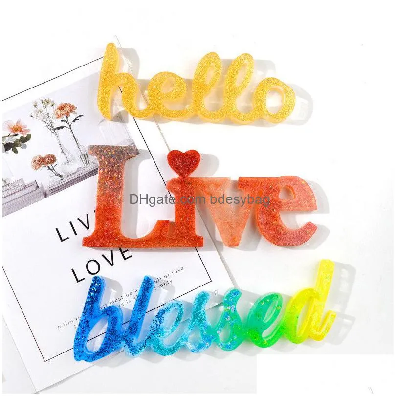 Craft Tools Diy Epoxy Resin Mold Word Hello Love Live Blessed Crystal Epoxys Mod Handmade Ornament Yourself For Home Office Drop Deliv Dhxsg