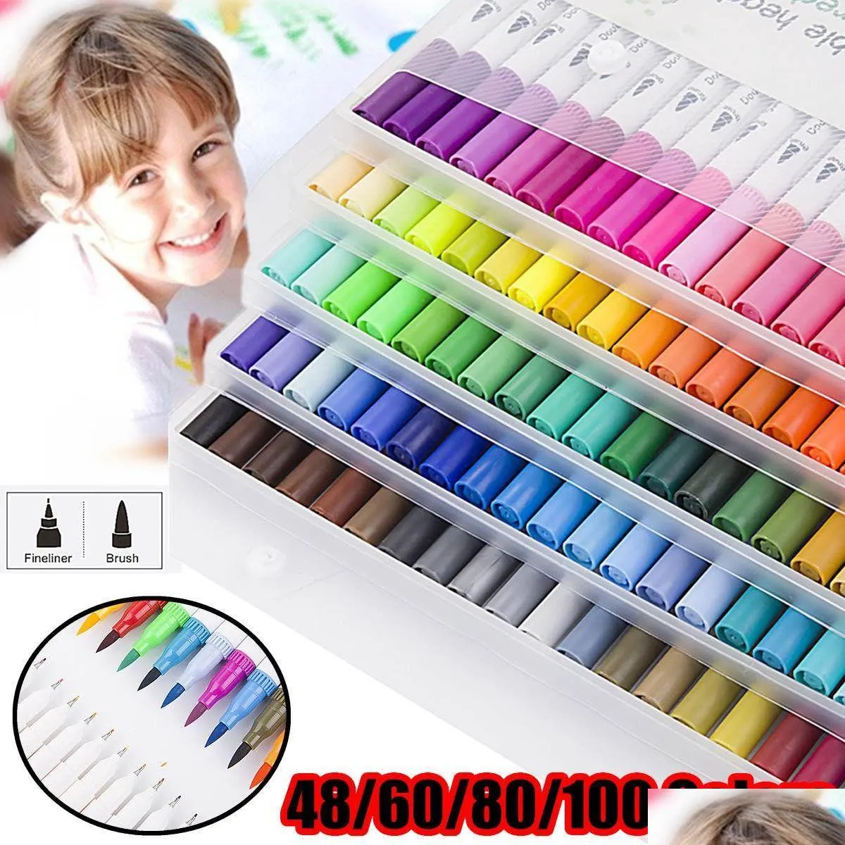 wholesale 100 colors dual tip brush color pen art markers pen touchfive copic markers pen watercolor fineliner drawing painting stationery