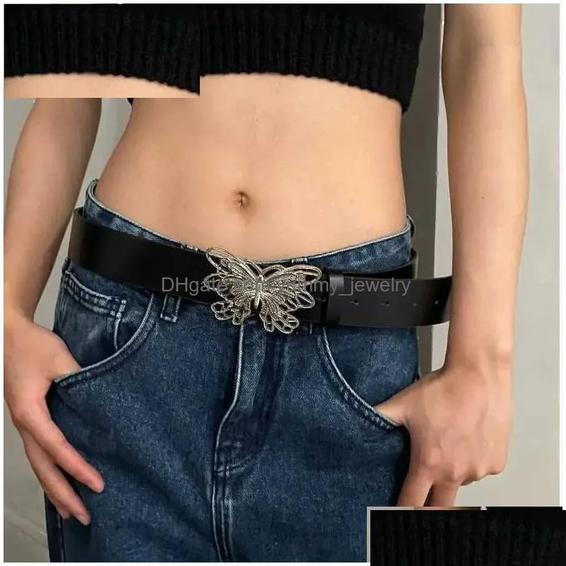 Belts Butterfly Vintage Belt Women Harajuku Buckle Fairy Grunge Indie Aesthetic Y2K Accessories Korean Fashion Drop Delivery Dh4Jd