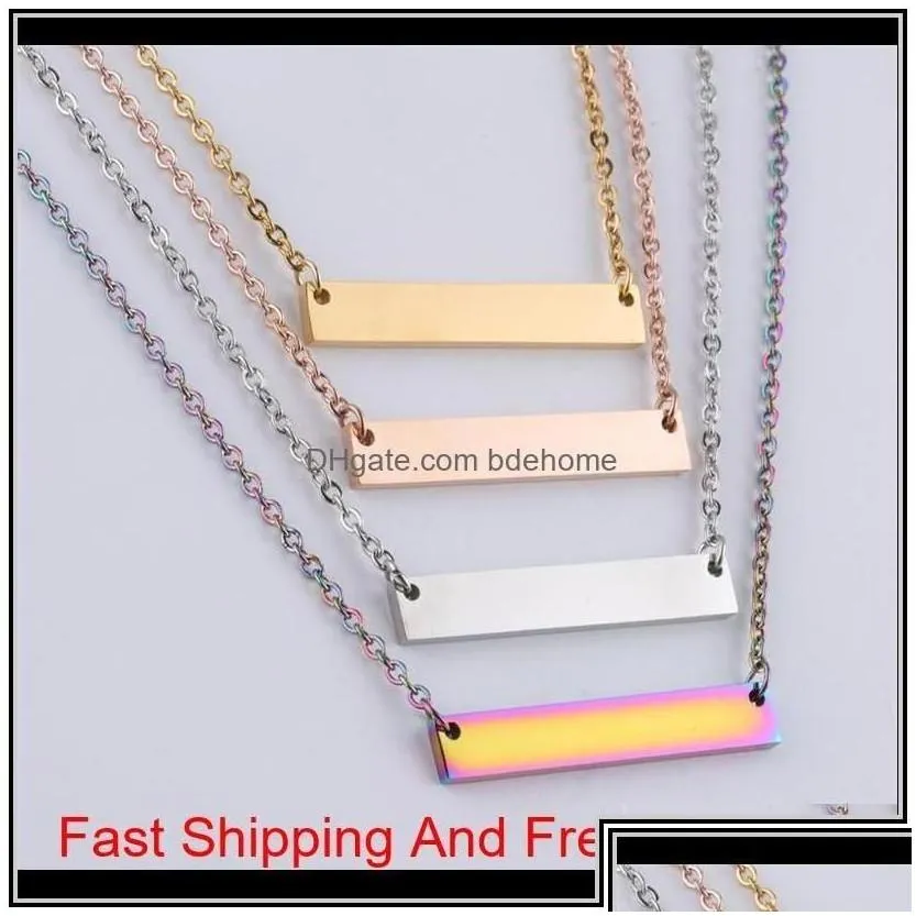 Jewelry Pendant Necklaces Blank Bar Necklace Stainless Steel Gold Rose Sier Charm Jewelry For Buyer Own Engraving Drop Delivery 2022