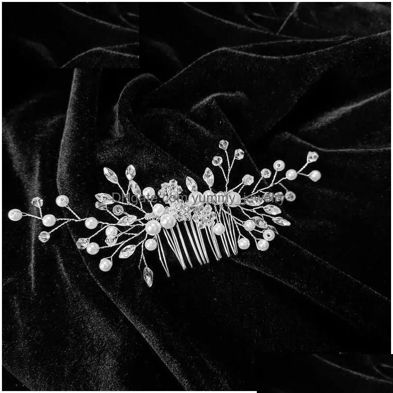 Headwear & Hair Accessories Headwear Hair Accessories Wedding Comb Head Jewelry Bride Clips Headpiece Crystal Women Tiaras Bridal Orna Dh07W