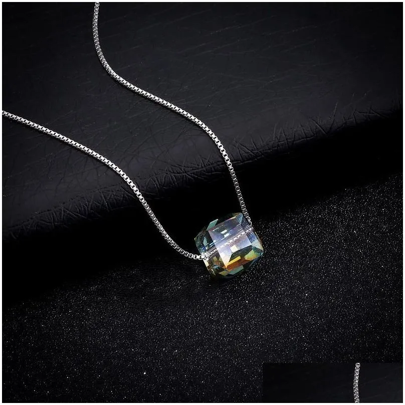 Pendant Necklaces Geometric Square Crystal Necklace Necklaces Imitation Zircon Three-Nsional Pendant Drop Delivery Jewelry Necklaces P Dhnum