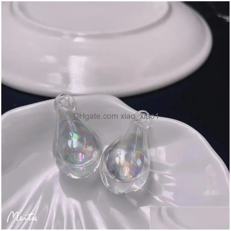beads min order 12pcs/lot ab color print water core geometry water drop shape glass balls beads diy jewelry earring/garment accessory