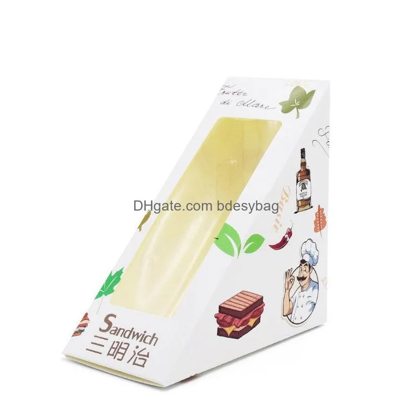 Packing Boxes Wholesale Disposable Sandwich Packaging Box White Card Baking Cake Paper With Window Picnic Party Food Triangle Shape Pa Dheit