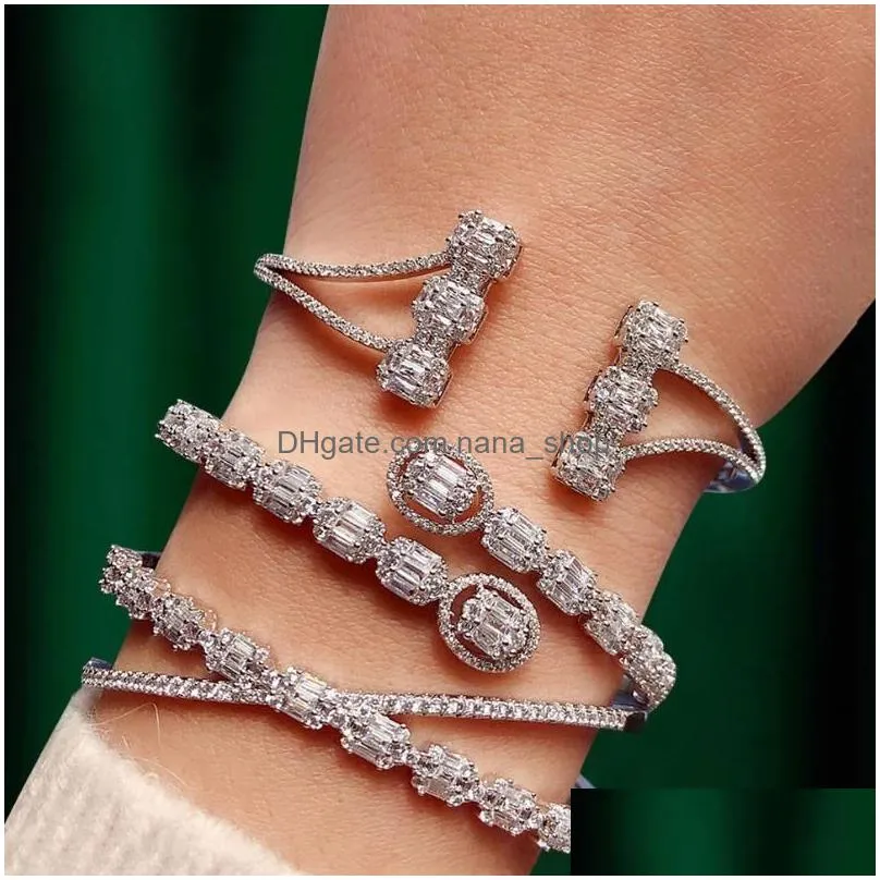 Bangle Trendy Luxury Stackable Bangle For Women Wedding Fl Cubic Zircon Crystal Cz Dubai Sier Bracelet Party Jewelry 2021 Drop Delive Dhtxp