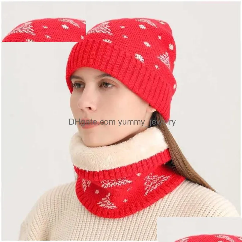 Scarves 2023 Fashion Winter Keep Warm Knit Set Cap Scarf Women And Men Hairball Hats Print Ring Neck Uni Collar Scarfs Drop Delivery Dhm8G